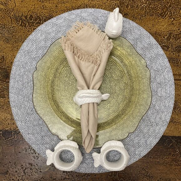 Set of 4- Shafford Porcelain Napkin Ring Holders Ocean Fish Nautical - Picture 1 of 5